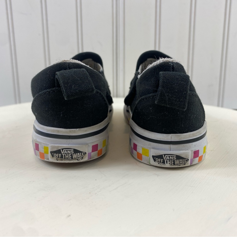 Vans Toddler Black Slip On Checkerboard Rainbow Sneakers Sz 7 - Picture 4 of 11